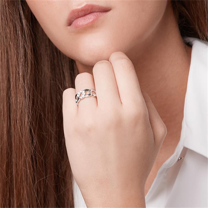 Twisted silver ring rhodium-plated zirconia
