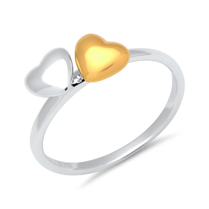 Sterling sterling silver fingerring with two hearts