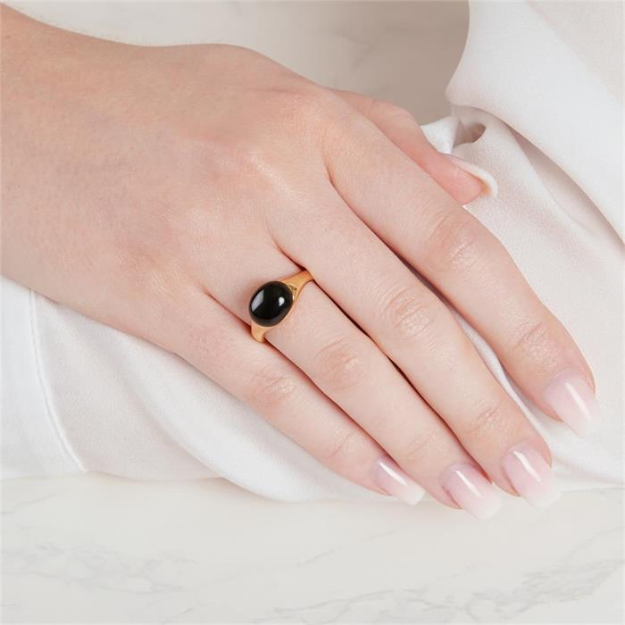 Unique Gold Plated Sterling Silver Ring With Onyx Stone Sr0255sl