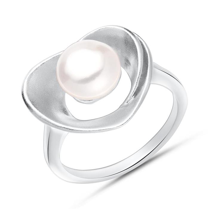 Heart ring sterling silver with pearl rhodium-plated