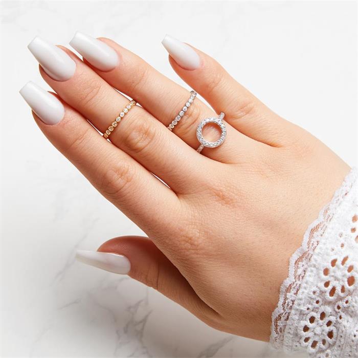 Ladies ring circle sterling silver rhodium-plated zirconia