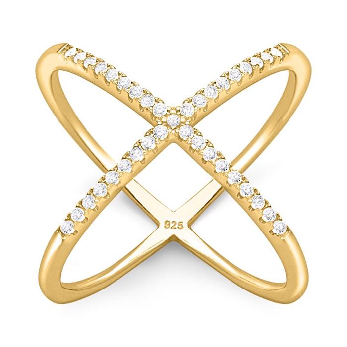 Expressieve ring 925 zilver Zirkonia goud