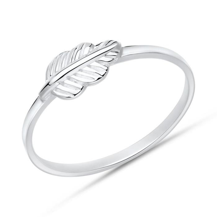 Narrow ring leaf sterling silver leaf