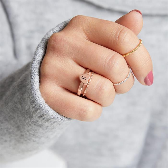 Ladies ring heart sterling silver rose gold plated