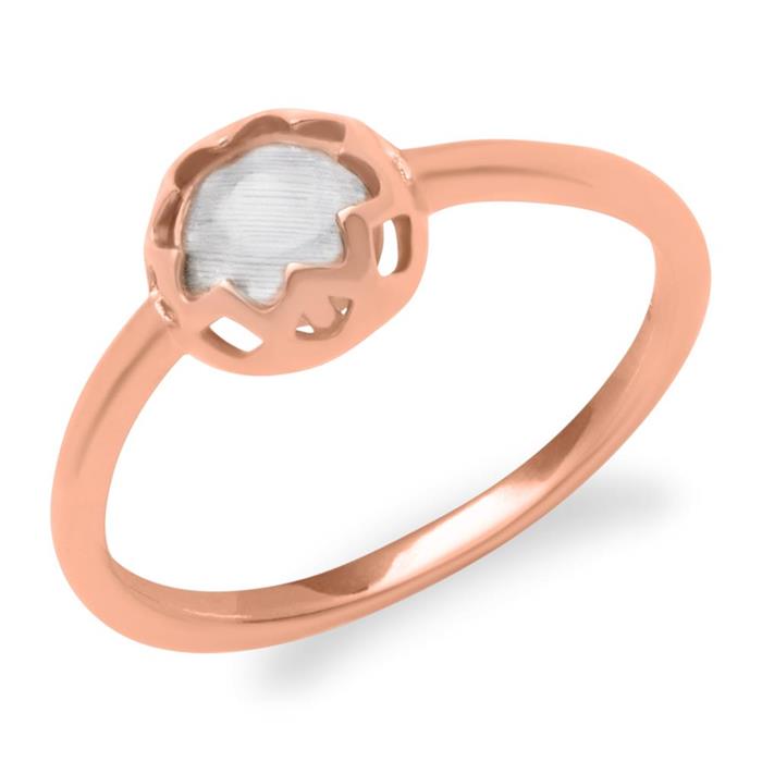 Rose gold plated silver ring with clear stone trim