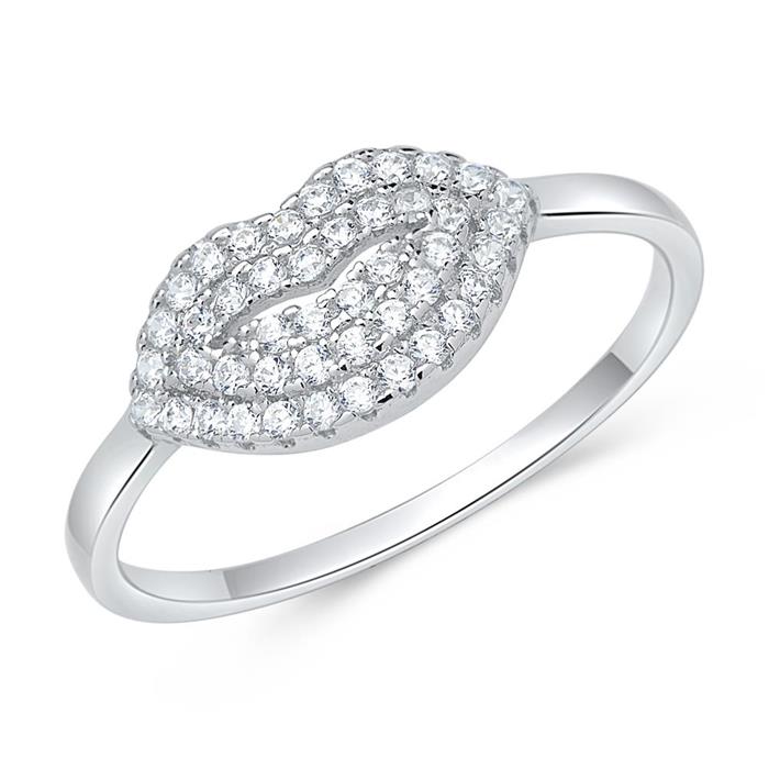 Sterling silver ring kiss with zirconia lips