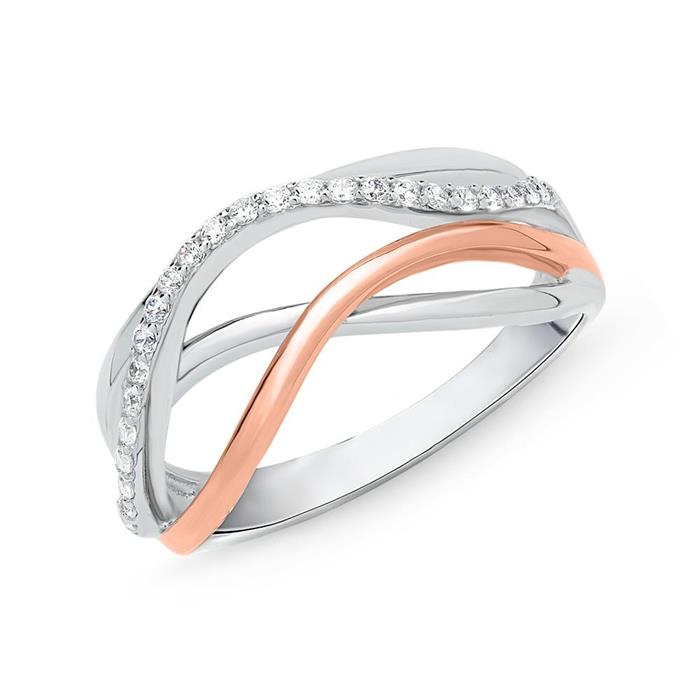 Ring in sterling silver bicolor with zirconia