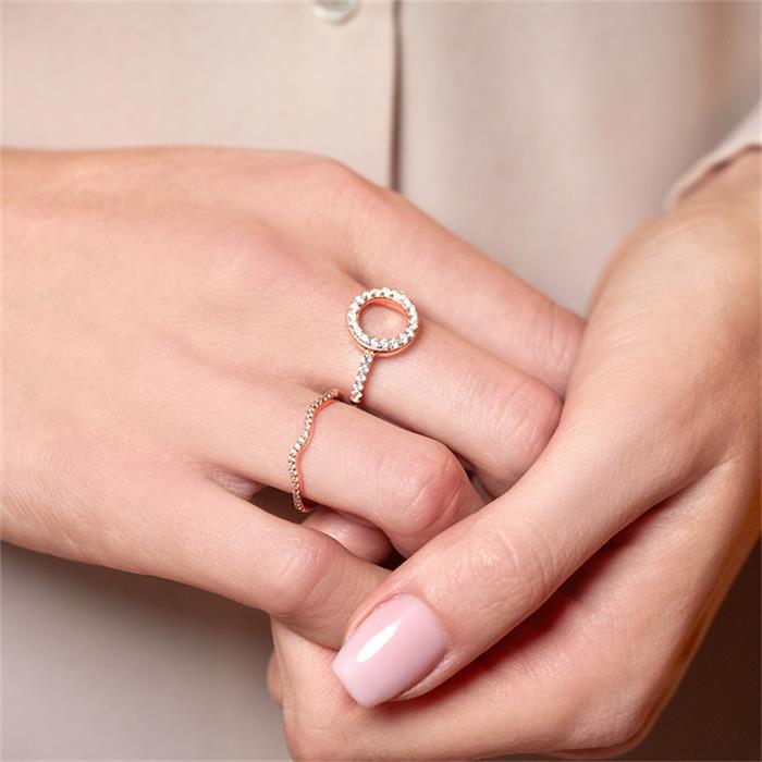 Ring in circle design sterling silver rose gold zirconia