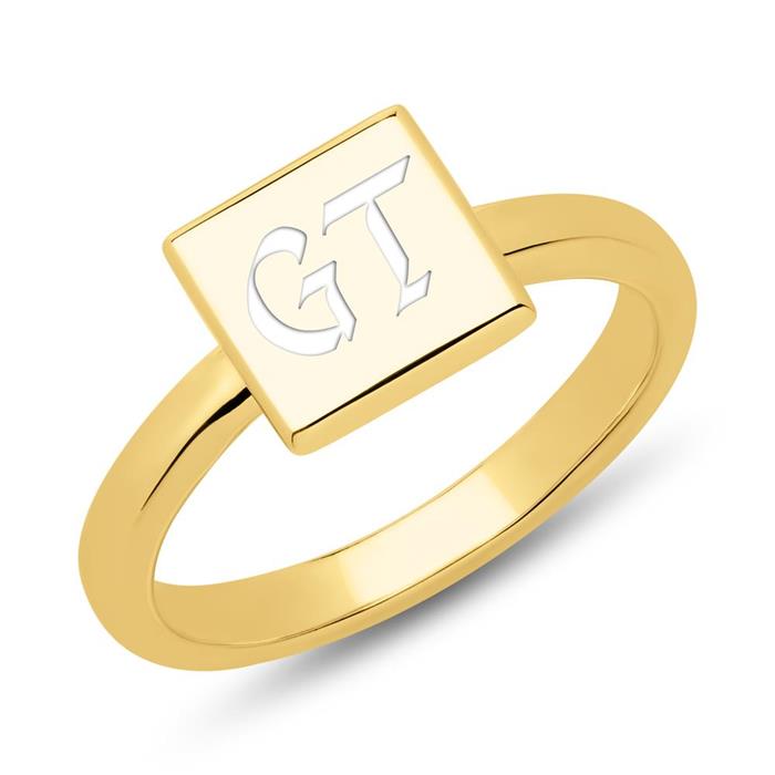 Ring Square Engravable Sterling Silver Gold Plated