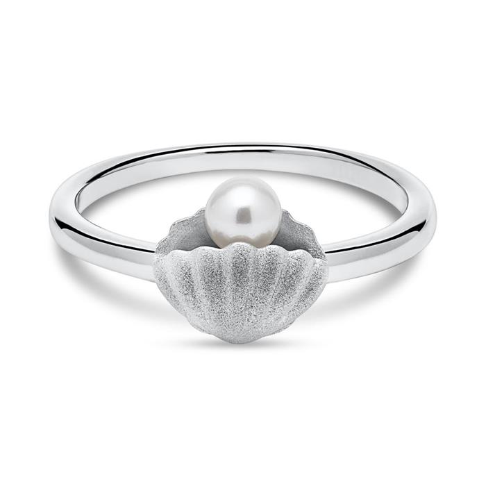 Ring Muschel mit Perle aus 925er Silber