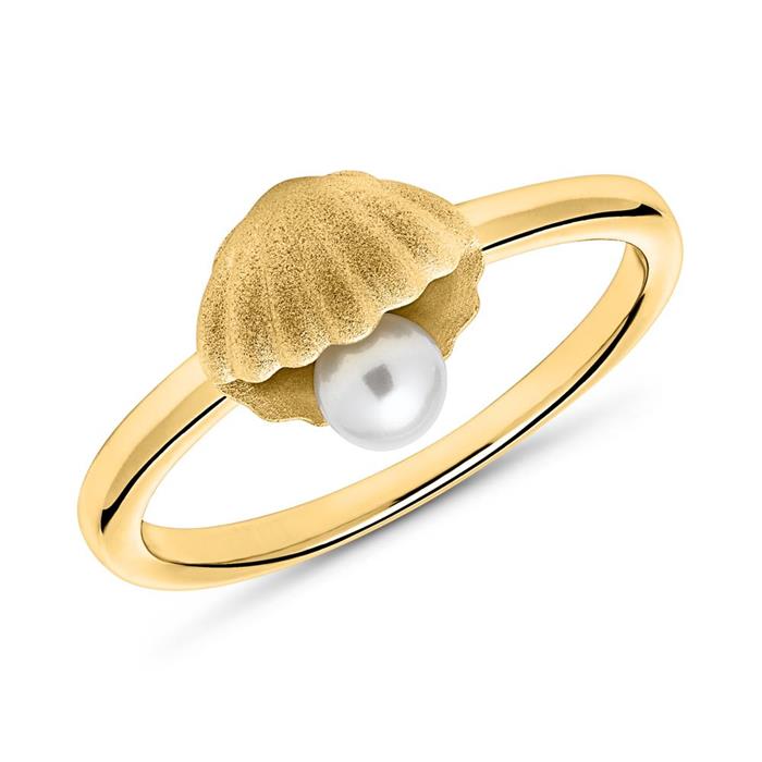 Vergoldeter 925er Silber Ring Muschel mit Perle