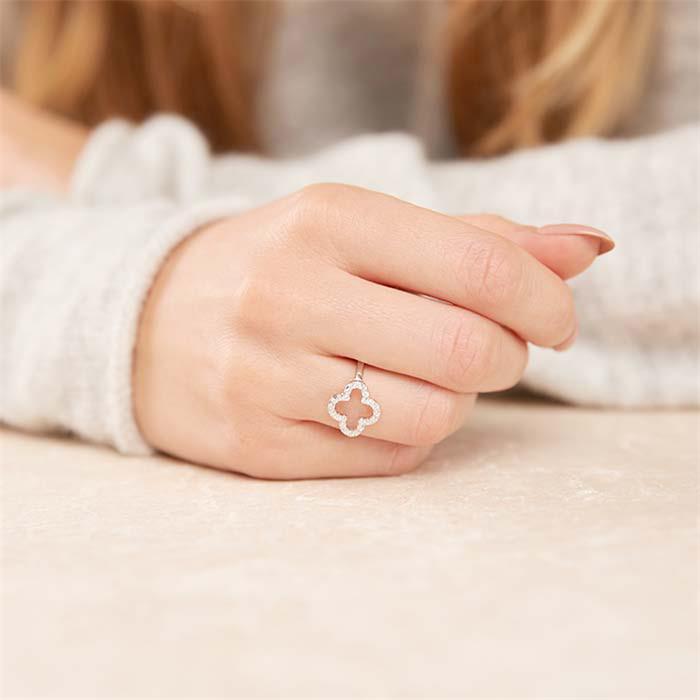 Sterling Silver Cloverleaf Ring With Zirconia