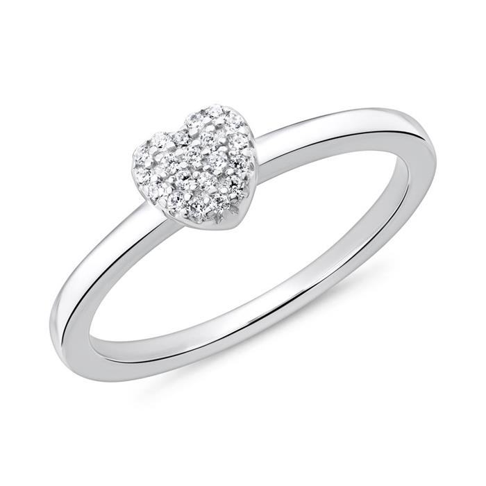 Ladies heart ring made of 925 silver with zirconia