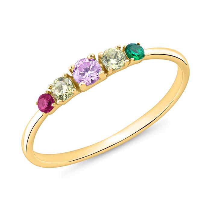 Ladies ring made of gold-plated 925 silver zirconia, colorful
