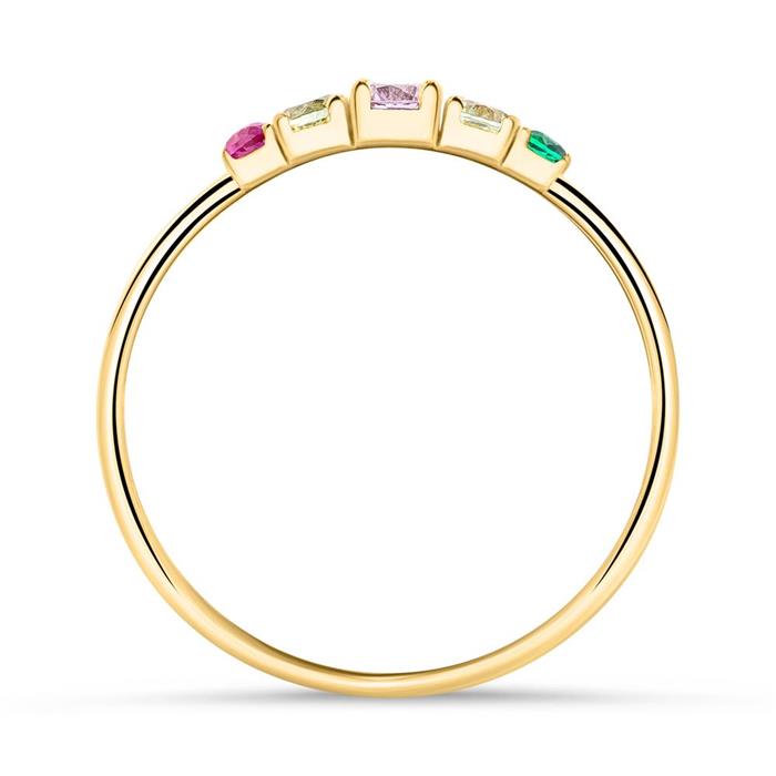 Anillo de mujer de plata 925 chapada en oro circonita cúbica de colores