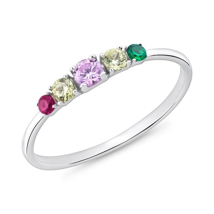 Anillo para mujer de plata 925 con circonitas de colores