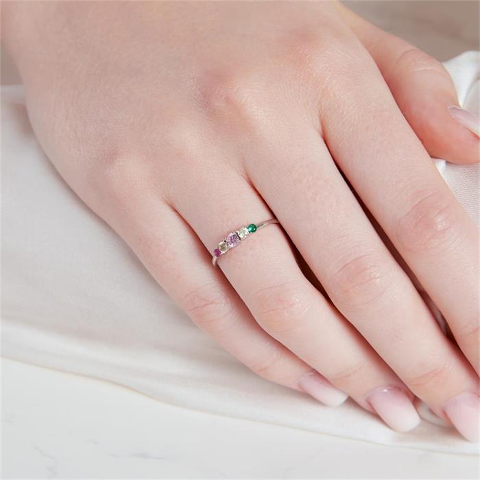 Ring for ladies made of 925 silver with zirconia, coloured