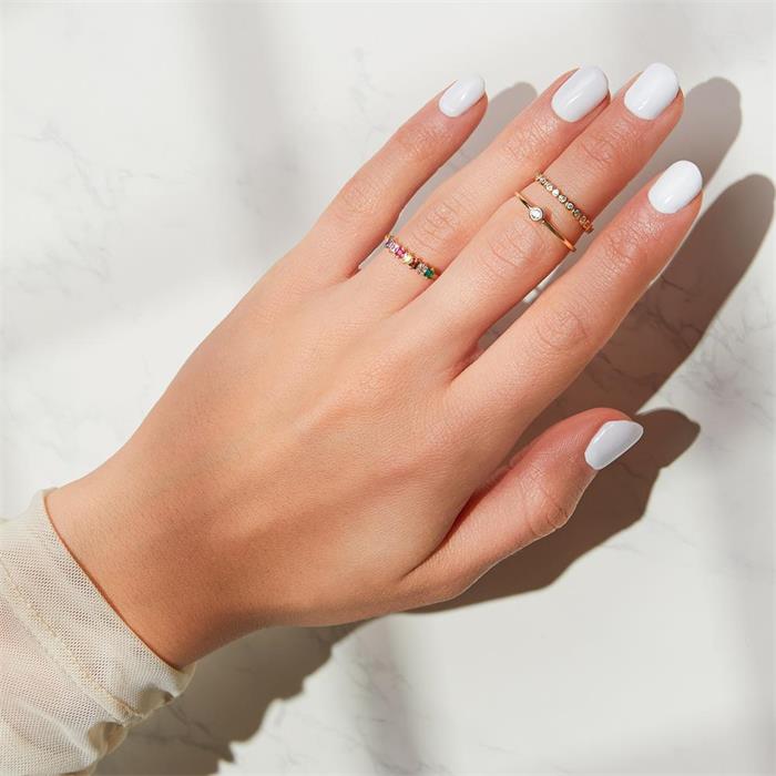 Sparkling silver ring gold-plated with zirconia
