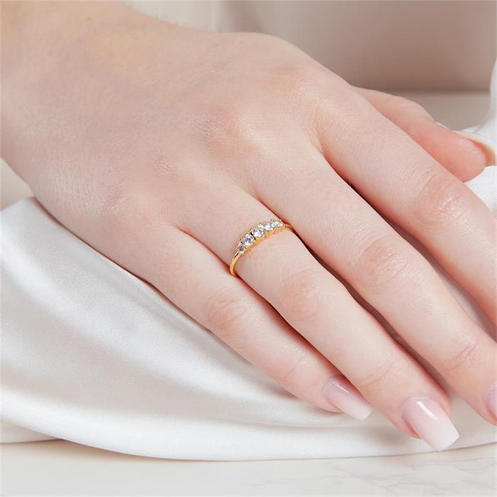 Ladies ring in gold-plated sterling silver with zirconia