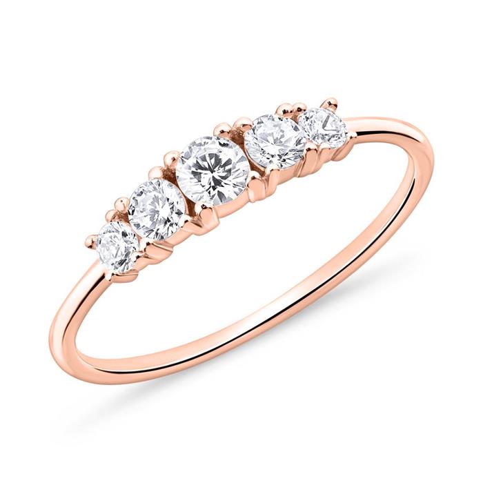 Ring in rose gold plated sterling silver with zirconia