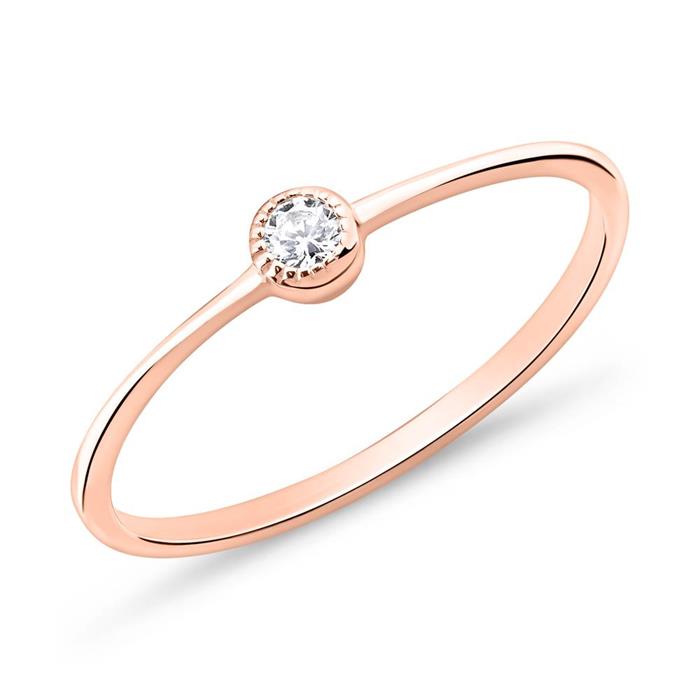 Ladies ring made of rose gold plated 925 silver with zirconia