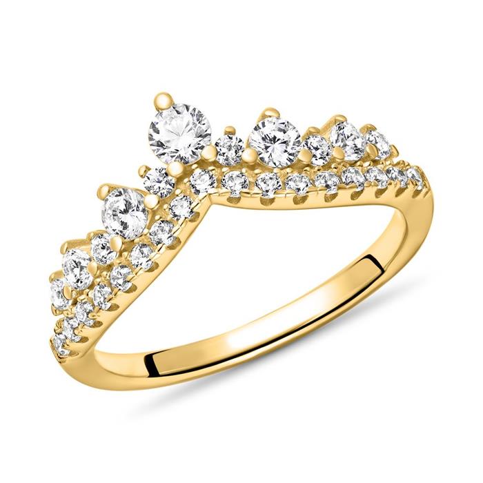 Ring for ladies in sterling silver, gold with zirconia