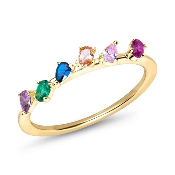 Ladies gold-plated 925 silver ring, cubic zirconia, multicoloured
