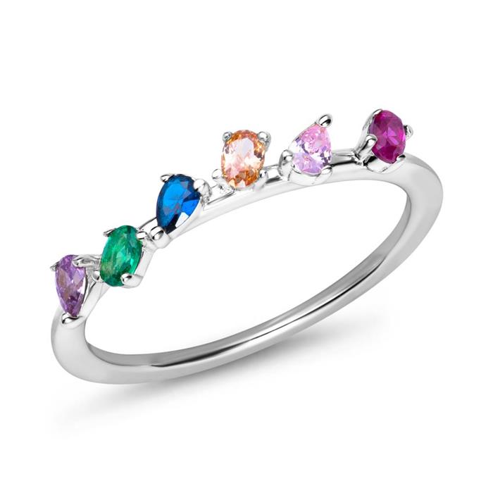 Anillo para mujer de plata 925 con circonita cúbica, multicolor