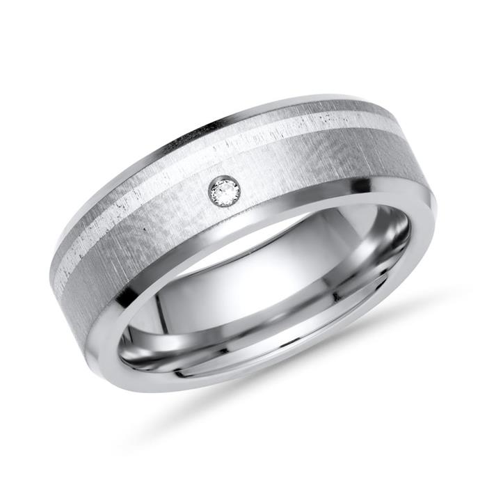 Exclusieve ring titanium inleg zilver & Diamant