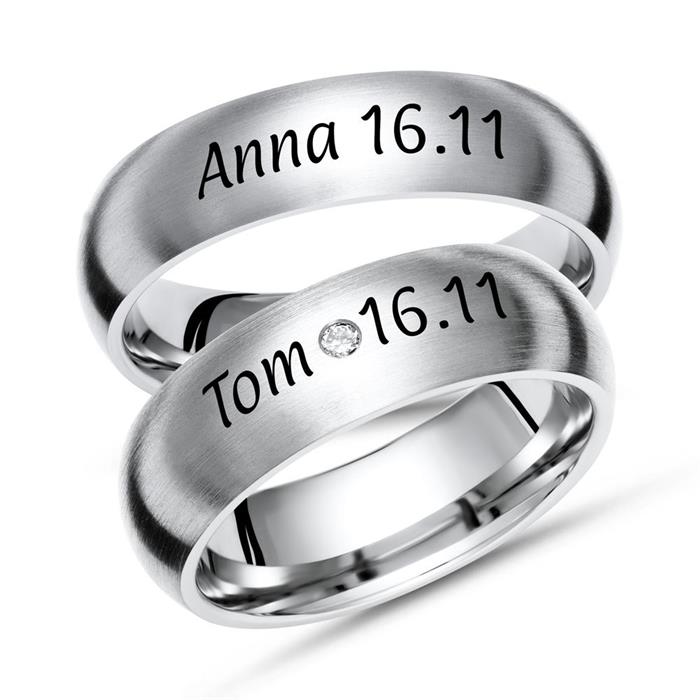 Titanium wedding rings with laser engraving matt