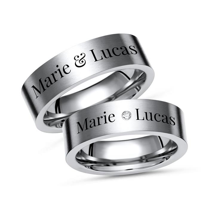 Titanium wedding rings with laser engraving matt finish