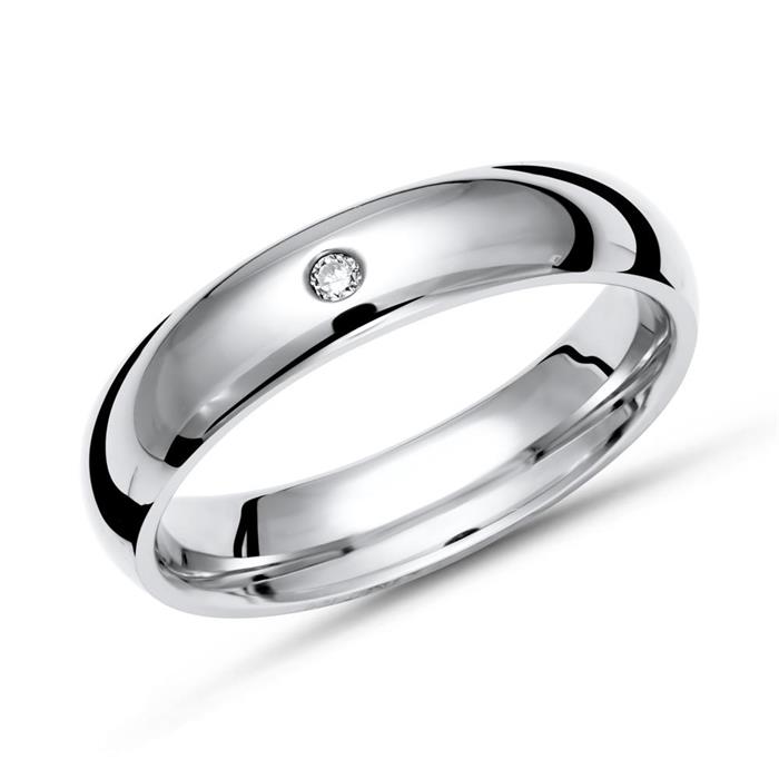 Glanzende ring van titanium in 4mm breedte met Diamant