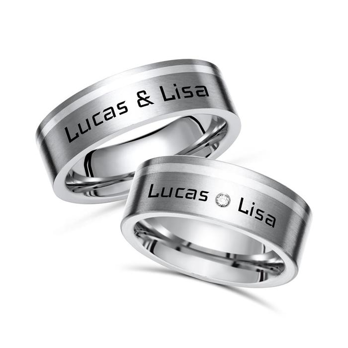Titanium Wedding Rings With Laser Engraving Silver Inlay