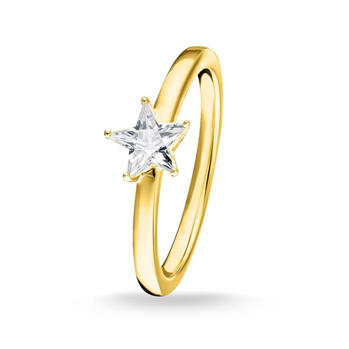 Ladies ring sparkling star made of gold-plated 925 silver
