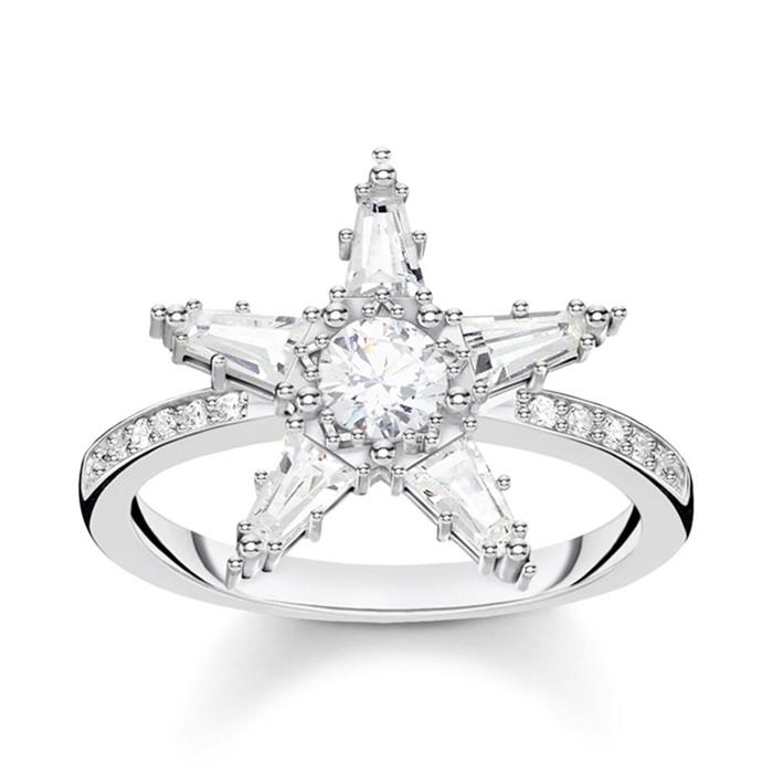 Star ring for ladies made of 925 silver with zirconia