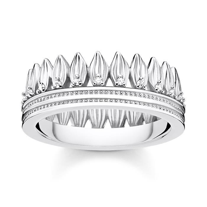 Ladies ring crown leaves of 925 silver with zirconia