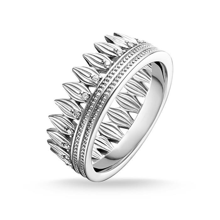Ladies ring crown leaves of 925 silver with zirconia