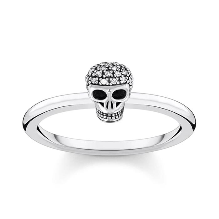 Anillo de plata 925 calavera para mujer con circonita