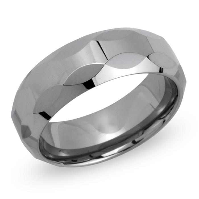 Facetted tungsten ring laser engraving robust