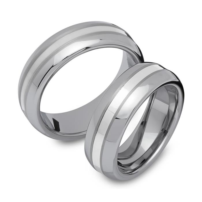 Wedding Rings Tungsten Silver Inlay