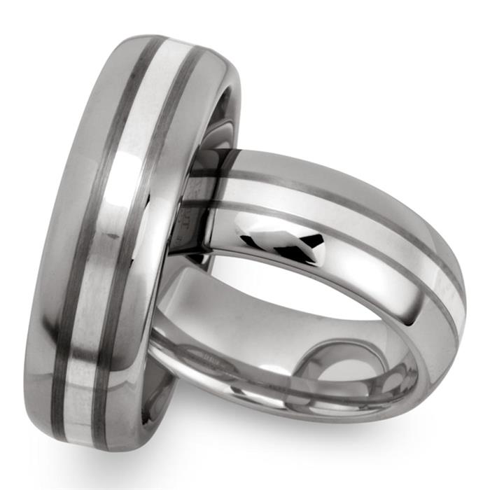 Wedding rings tungsten silver inlay