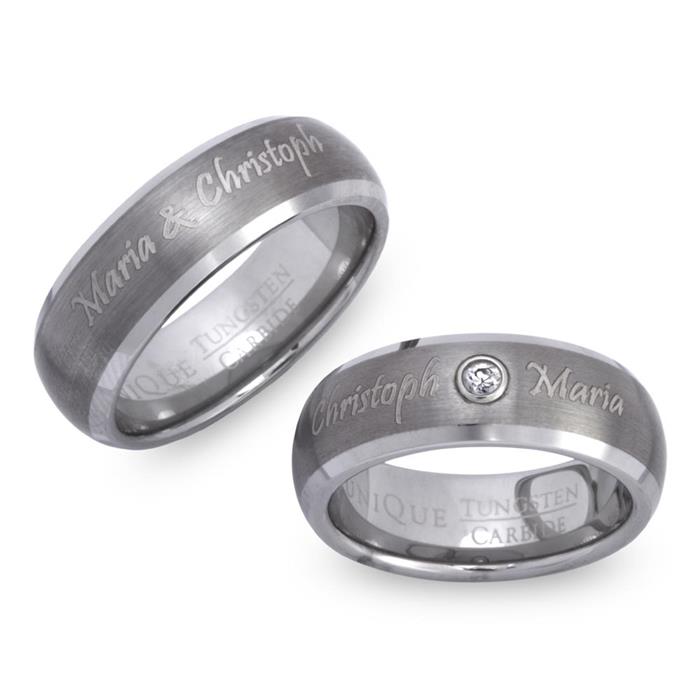 Partially polished wedding rings tungsten laser engraving