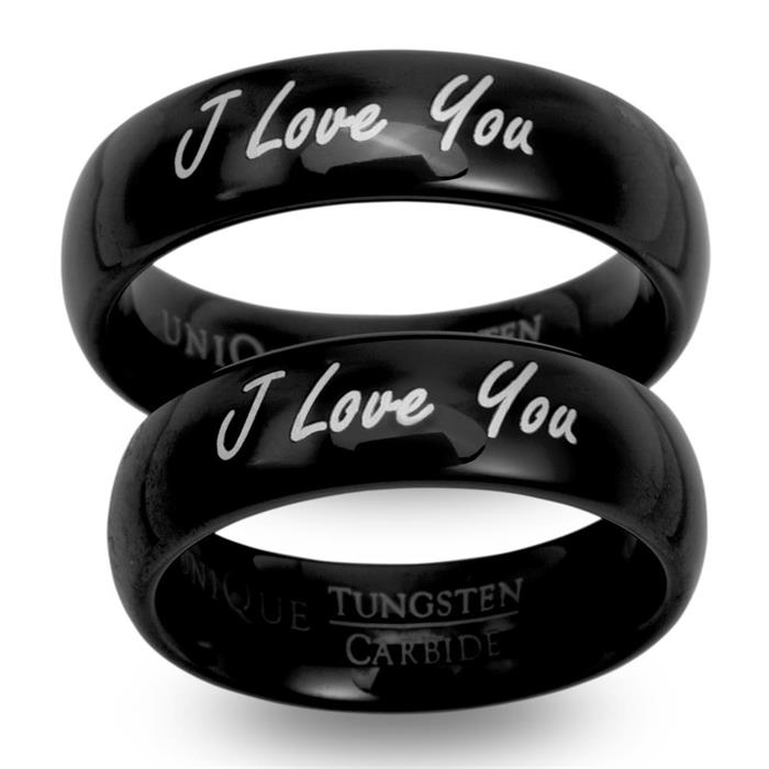 Black tungsten laser engraved wedding rings