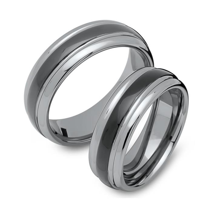 Wedding rings tungsten ion coated engraving