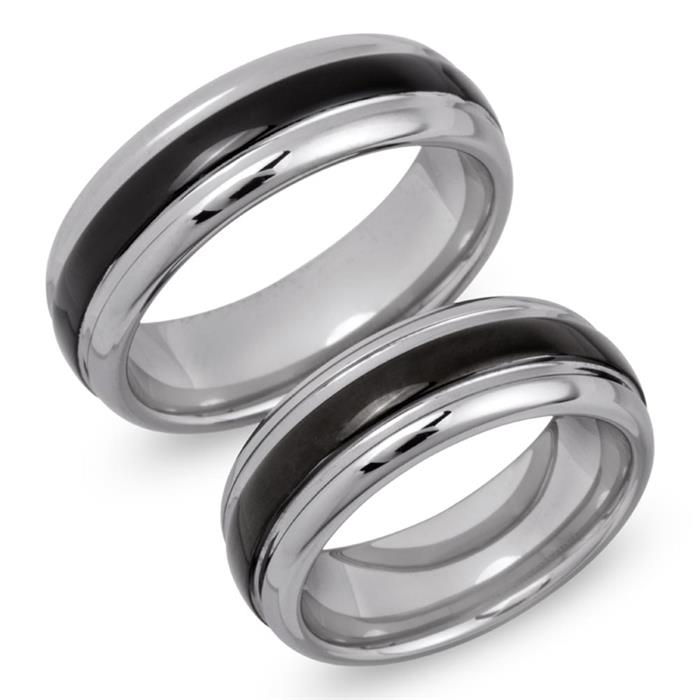 Wedding rings tungsten ion coated engraving