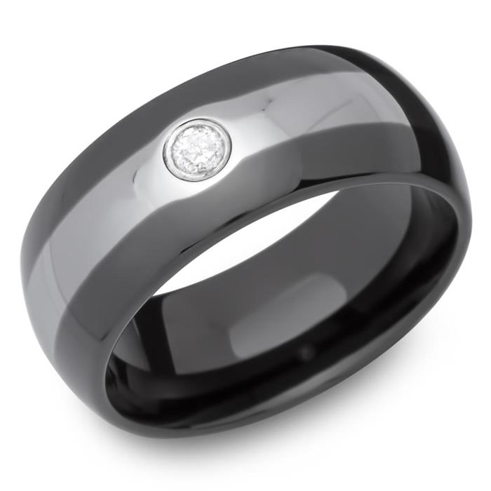 Two-colour polished tungsten wedding ring pair