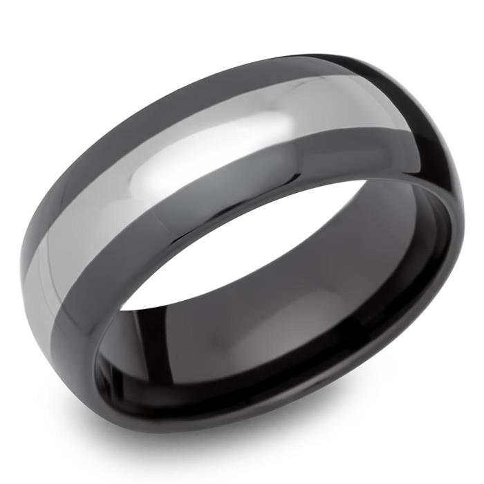 Two-Colour Polished Tungsten Wedding Ring Pair