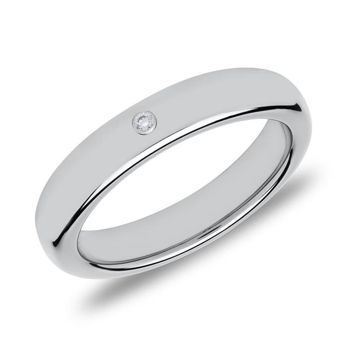 Gravierbarer Ring aus Wolfram mit Zirkonia