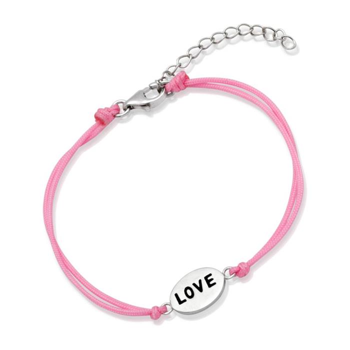 Roze textiel armband met zilveren elementen