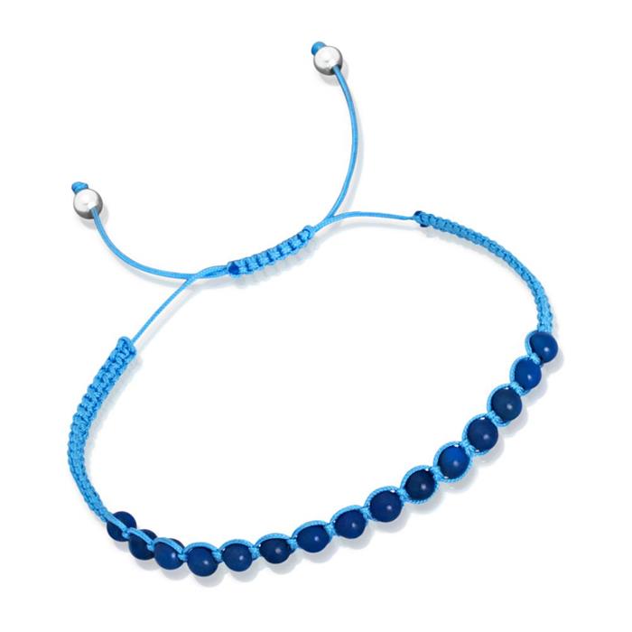 Blue textile bracelet with silver elements